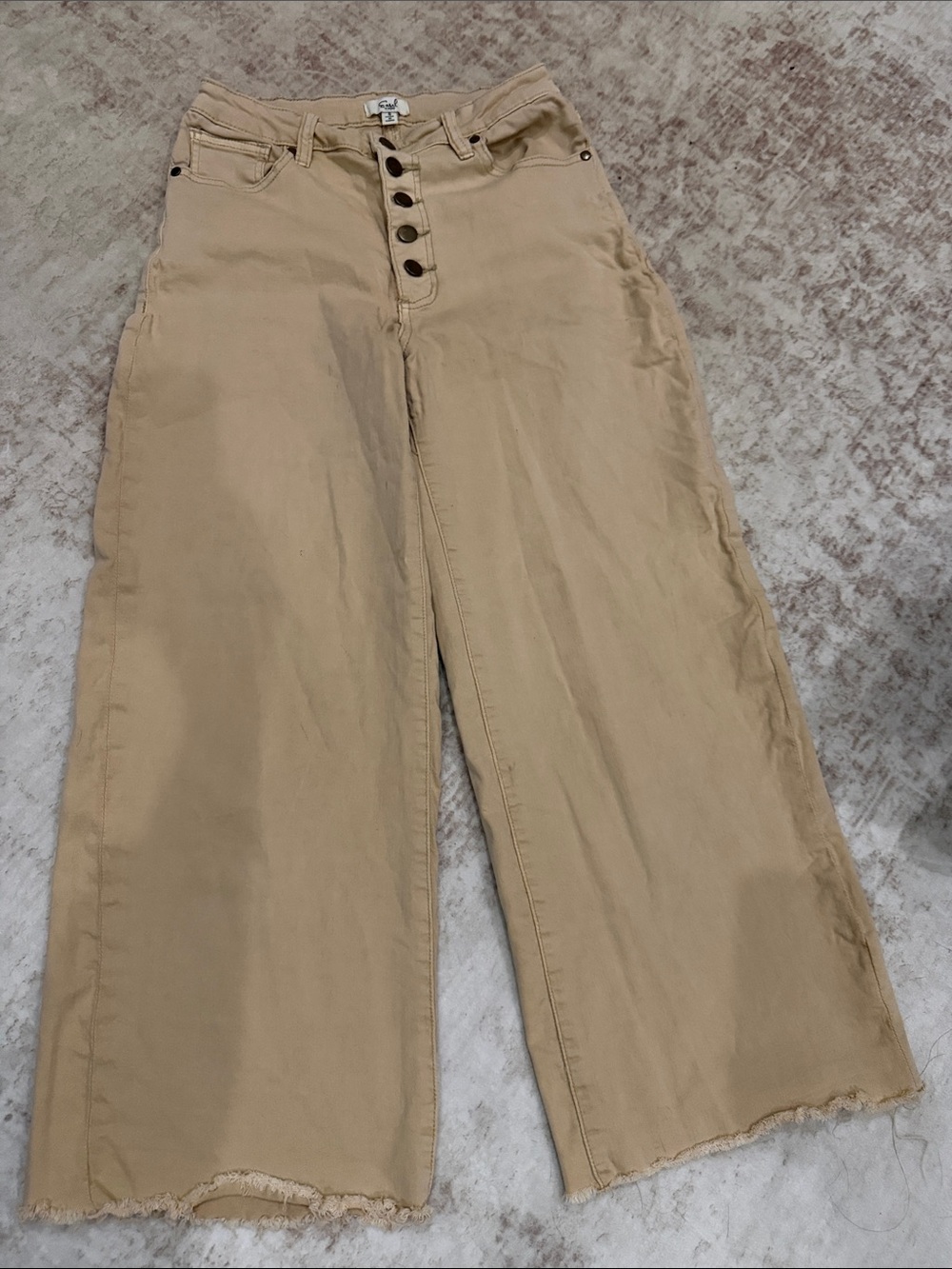 Easel High-Rise Wide Leg Jeans in Khaki with Button Front